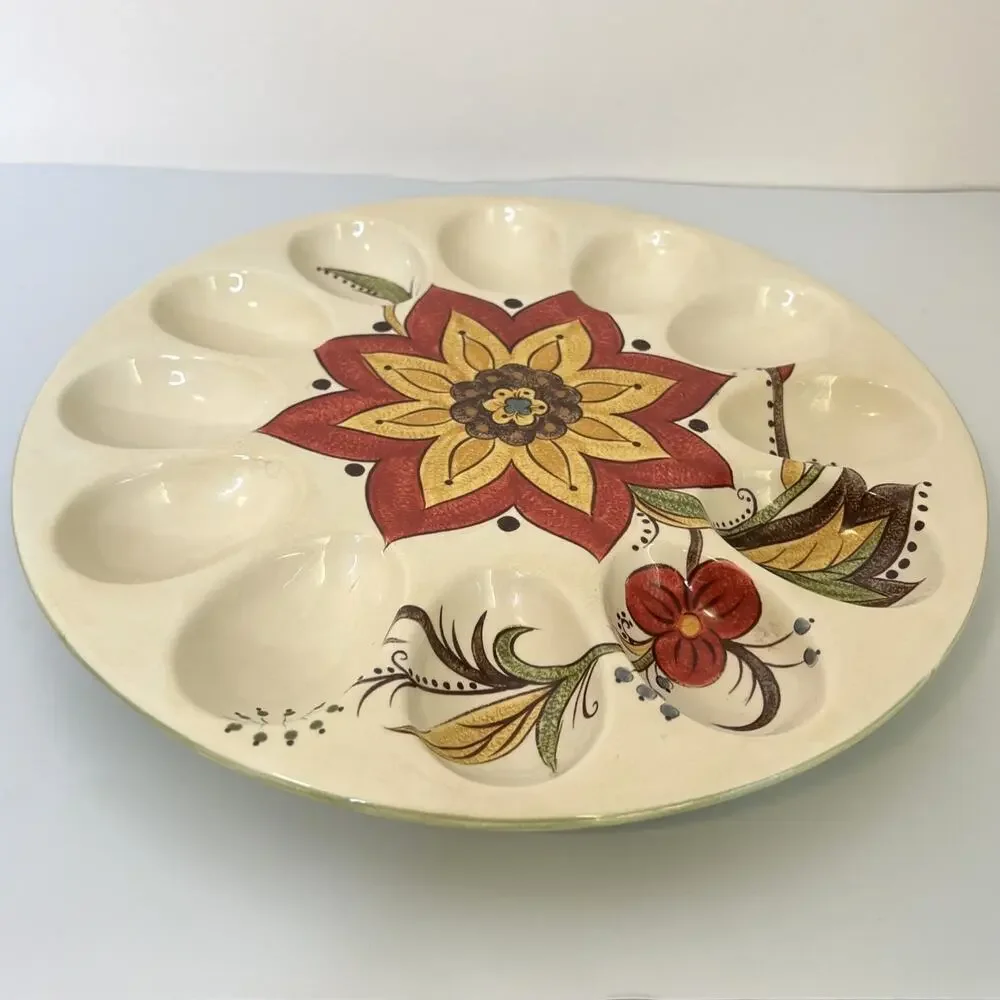 Pier 1 Carynthum Deviled Egg Tray Hand Painted Earthenware Serving Plate